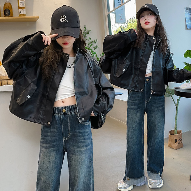 봉쥬르 키즈 주니어 여아 자켓 간절기 아우터 아동 어린이 초등학생 가죽자켓 블랙 레더자켓 라이더 재킷 봄 가을 여아옷