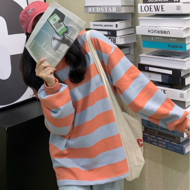 사라포유 단가라 루즈핏 긴팔 스트라이프 티셔츠 봄 가을