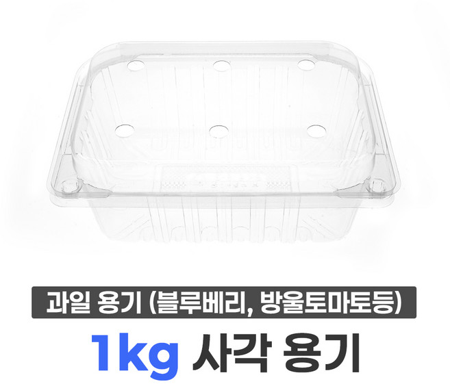 블루베리 용기 1kg 사각 (100개) / 베리류 아로니아 오디 복분자 방울토마토 과일 포장 용기, 1세트, 100개