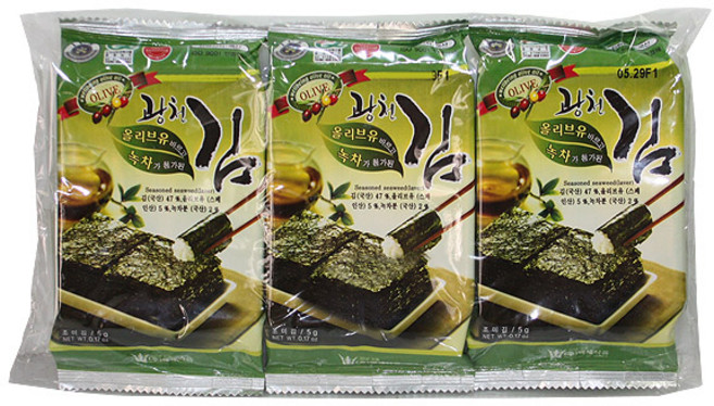 (무)올리브유녹차 광천김(식탁)5gX3입, 1개, 15g