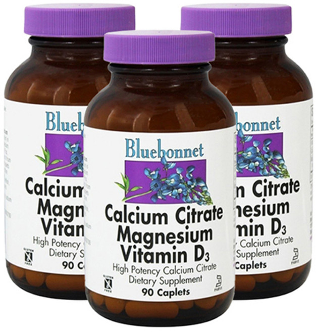 Bluebonnet 檸檬酸鈣&鎂&維他命D3複合錠, 90顆, 3罐