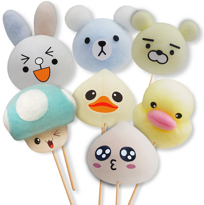 펀코리아 캐릭터 솜사탕 스티커 / 곰 토끼 사자 버섯돌이 오리 반짝이는눈, 100매