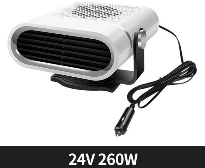 12V/24V 차량용 온풍기 360도 회전 전기 히터 냉각 팬 공기 청정기 휴대용 온풍기 2단 조절 공기 청정 김서림 제거, 24V white