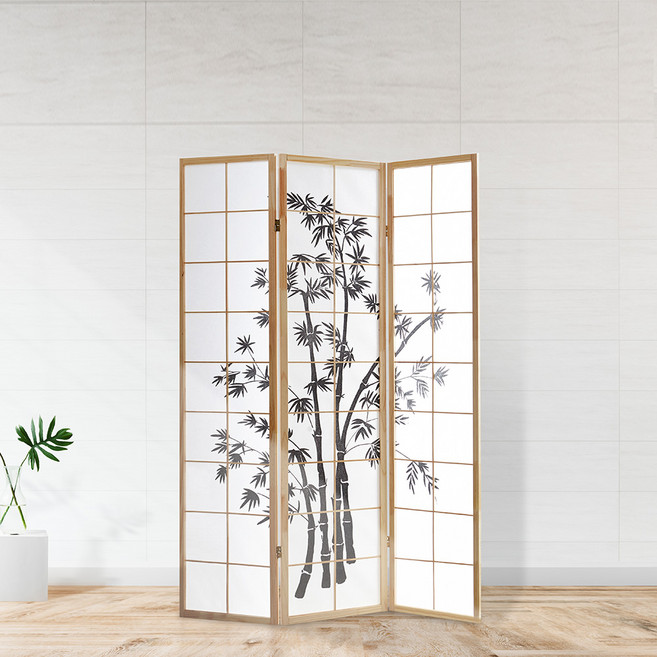 리비니아 오리엔탈풍 3단/4단 공간분리 파티션 가림막 접이식 칸막이 가리개 이동식 파티션 3 SYTLE, 대나무, 3단, 내츄럴