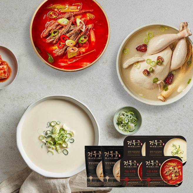 [경복궁 홈쿡] 보양담은 한상세트 (영양삼계탕 2팩+사골육개장 2팩+한우사골곰탕 2팩), 4.4kg, 1세트