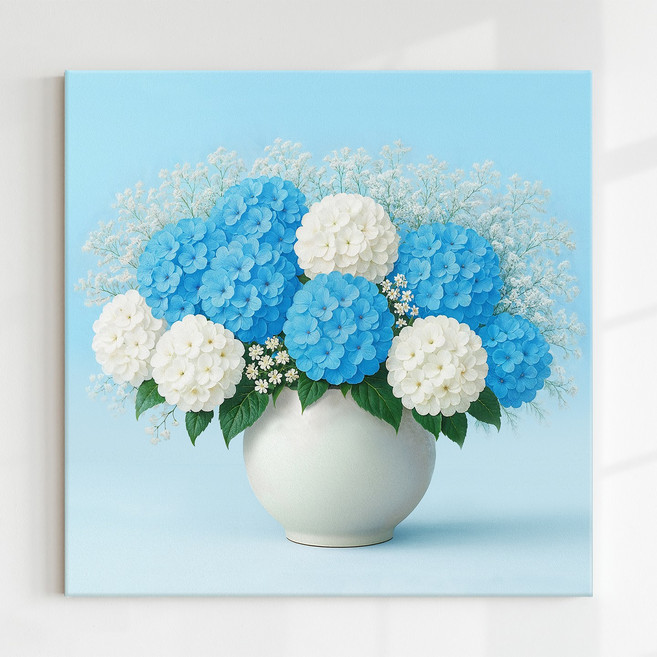 [인메이블] 프리미엄 복들어오는 수국 만개 달항아리 꽃 2종 그림 힐링 풍수 인테리어 캔버스액자 인테리어 풍수 거실 사무실 벽 대형, 01.수국 만개 달항아리, 20호[60.6x60.6cm]
