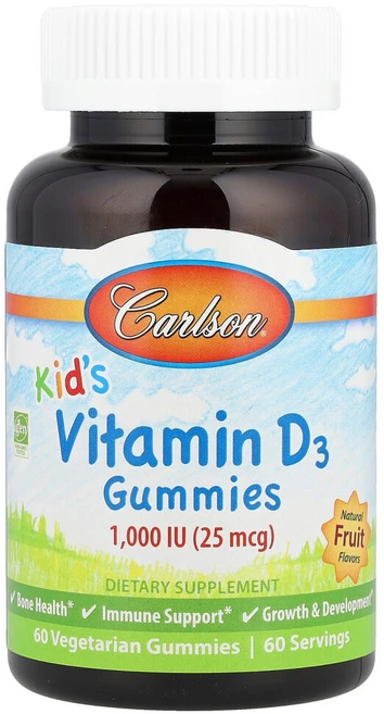 칼슨랩스 어린이용 비타민D3 구미젤리 과일 향 25mcg(1000IU) 구미젤리 60개, 1개, 60회분 - 쿠팡