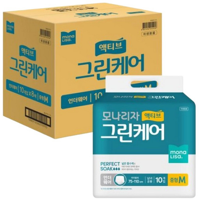 모나리자 액티브 그린케어 언더웨어 중형 10매 8팩, 8개