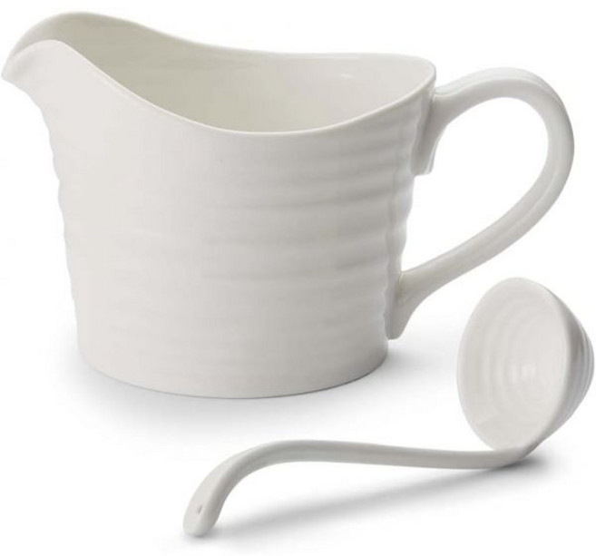 Portmeirion 포트메리온 소피 콘란 화이트 미니 소스 저그 및 국자 세트 | 그레이비 샐러드 드레싱용 16온스 파인 도자기로 제작 식기세척기 사용 가능, 1개