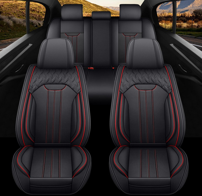 Novaseed 범용 고급 자동차 시트 커버 방수 통기성 미끄럼 방지 스포츠 스타일 시트 커버 승용차 SUV 등에 적합합니다, Black+Red, 모든 좌석 x 1세트, 1개