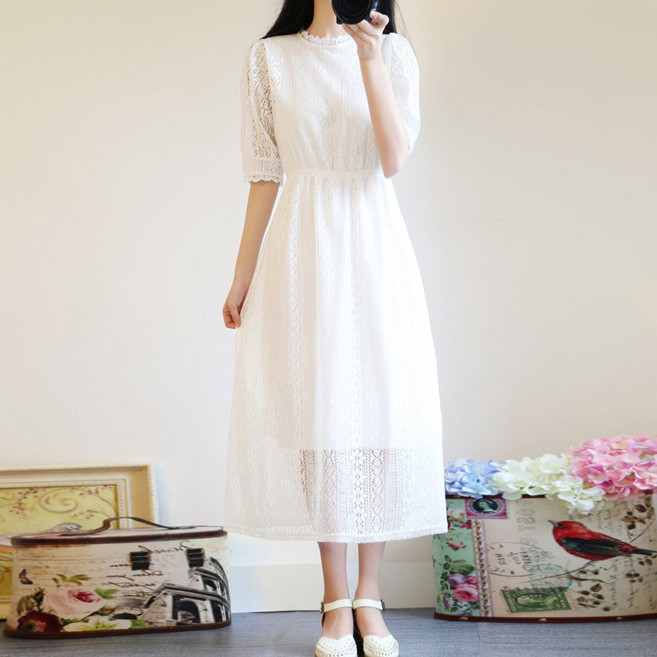 셀프 스몰 웨딩 드레스 원피스 소녀감성 화이트 브라이덜샤워 만삭 미니 사진 촬영 결혼식 들러리 옷 의상 연주회