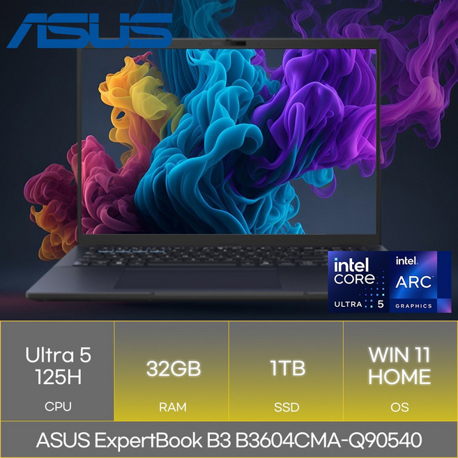 에이수스 2024 익스퍼트북 B3 16 코어Ultra5, B3604CMA-Q90540, WIN11 Home, 32GB, 1TB, Star Black