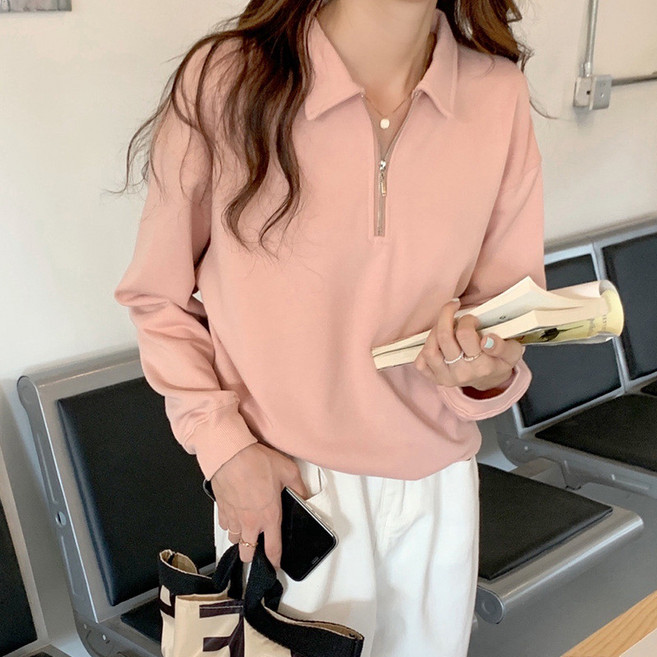 早秋新款短款立領衛衣女薄款Polo領半拉鍊小個子上衣個性秋裝