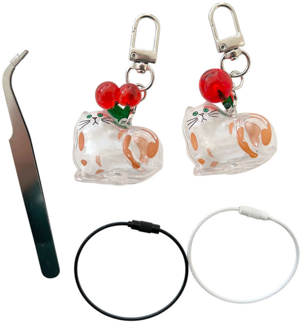 템모스 강아지 고양이 반려동물 털보관 키링(집게 장식 고리 포함)1+1, 2개, 02고양이