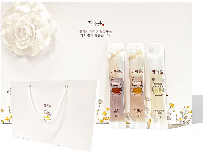 [설날 선물세트] 국내산 아카시아 야생화 밤 3종 꿀스틱 단체 선물 세트 결혼 결혼식 답례 답례품, 1세트, 300g