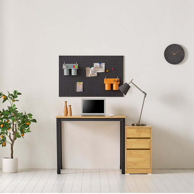 데스크 사무용 철제 일자 책상 900, 블랙/내추럴