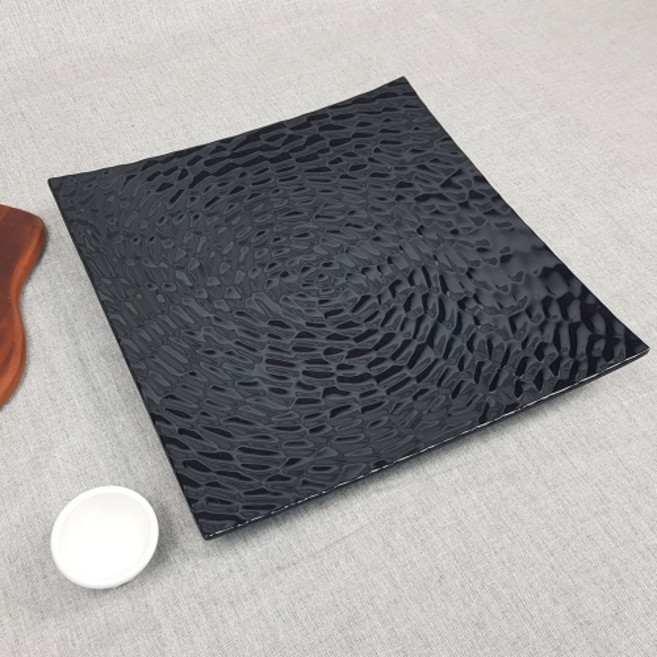 컬러 멜라민 웰빙 딤플 정사각 접시 BB 메인요리 플레이팅, 컬러멜라민 웰빙딤플정사각10 G-7010, 검정, 1개