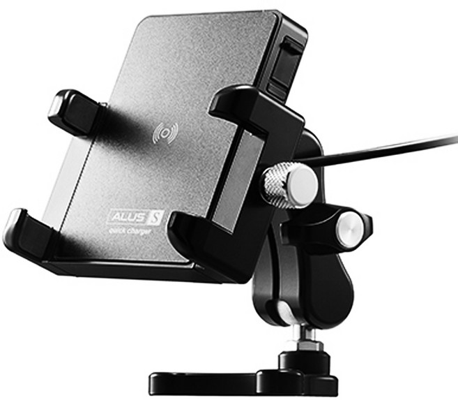 ALUS 알루스 S-2 안티 바이브레이션 무선충전 진동감소모듈장착 3D 특수 감쇄댐버장착 모터싸이클 거치대 할리데이비슨 두가티 미러형 핸들형 스위치형 등등 전용 마운트 1종 택일, H.D 스위치, 실버