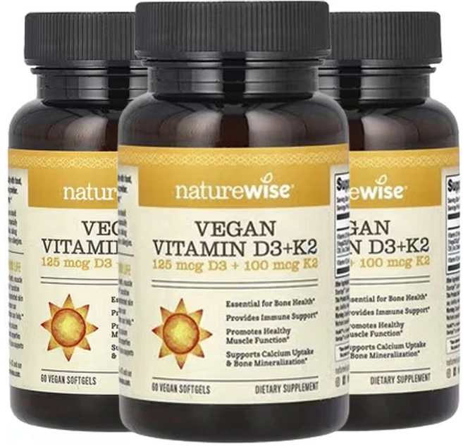 네이처와이즈 비건 비타민D3 + K2 비건 소프트젤 60 정, 60정, 3팩 - 쿠팡