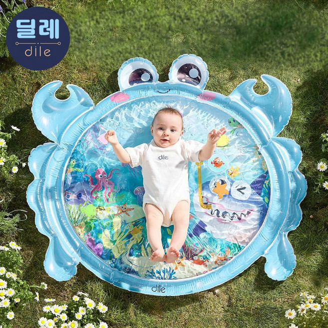DILE 초대형 아기 터미타임 플레이타임 워터매트 신생아 촉감놀이 오감발달 장난감, 1개, 푸른 색