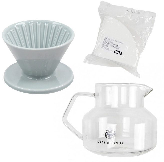 CAFEDE KONA 時光陶瓷濾杯套組 (附濾紙與咖啡壺), 灰, 1個