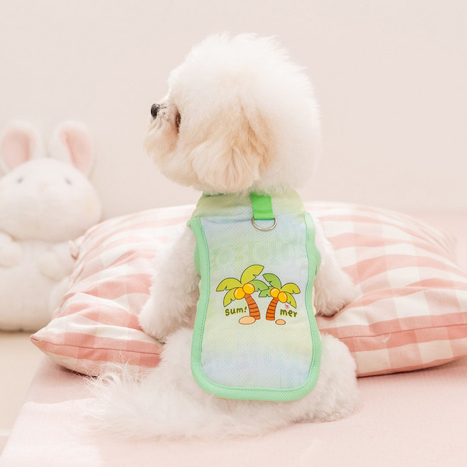 Coablu강아지 고양이 봄여름 쿨 나시 스트라이프 패턴 통기성 얇은 티셔츠, 1개, 녹색