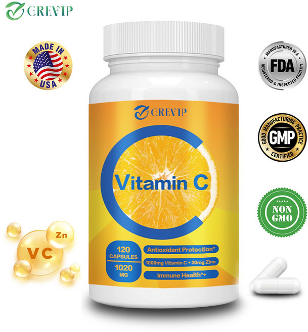 CREVIP 維他命C 膠囊 1000mg 20mg鋅 抗氧化 120粒, 120組