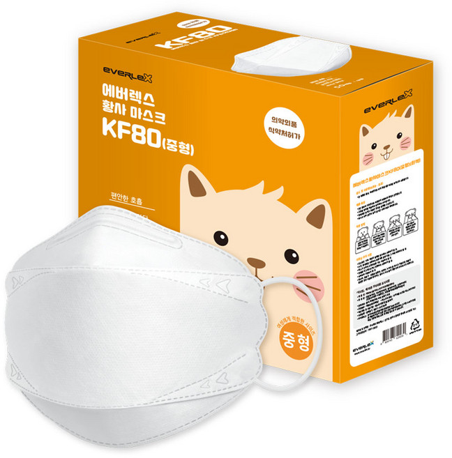 에버렉스 황사마스크 중형 KF80 흰색, 50개입, 1개, 화이트