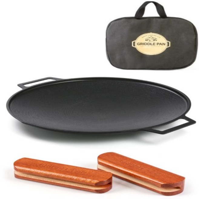 [Y+1] 퀸센스 솥뚜껑 티타늄코팅 인덕션 캠핑 그리들팬 + 전용가방포함 + 나무손잡이 풀셋트, 30cm+가방포함+우드손잡이, 1개