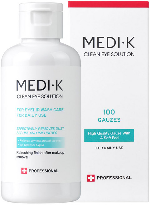 약국입점 메디케이 클린아이솔루션 눈꺼풀세정제 대용량 150ml + 의약외품 거즈 100매, 1세트, 무색