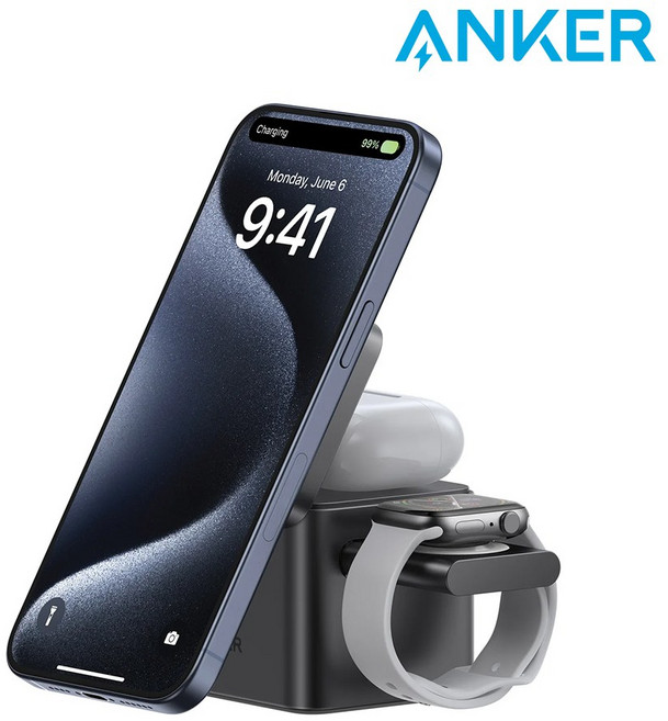 앤커 맥고 3 in 1 큐브 Qi2 무선충전 스테이션 애플워치 에어팟 아이폰 충전, 1개