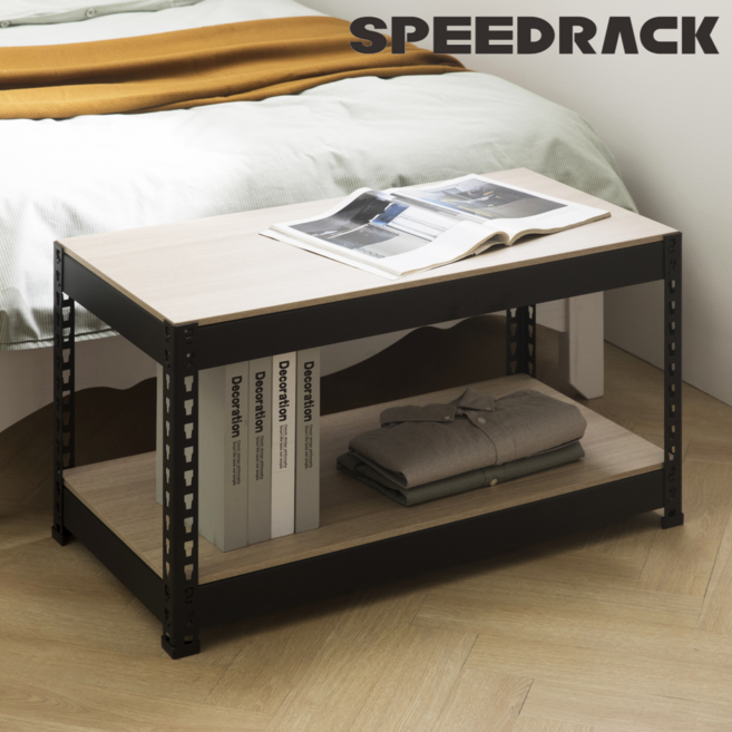 스피드랙 2단 무볼트 조립식 철제 앵글 선반 수납장 경량랙, 블랙