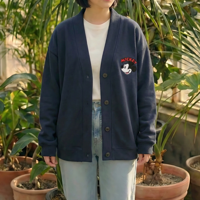 디즈니 미키 양기모 브이넥 스웻 가디건