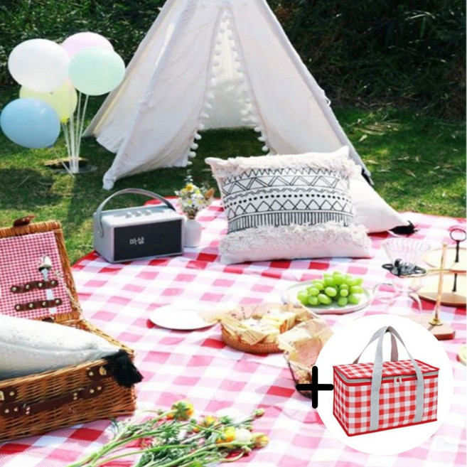 클로버즈 대형 피크닉 매트 보냉백포함 한강돗자리, 2.레드보냉백