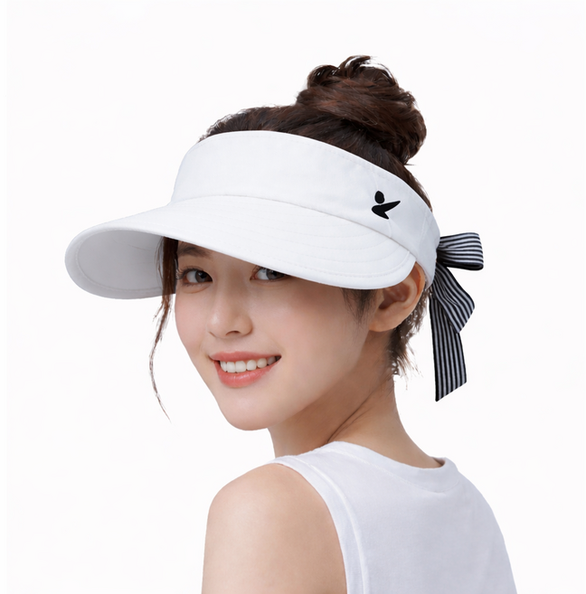 지아이골프 UV 차단 가벼운 나일론 리본 패션 2WAY 탈부착 여름 골프 모자 여성, 화이트, 1개