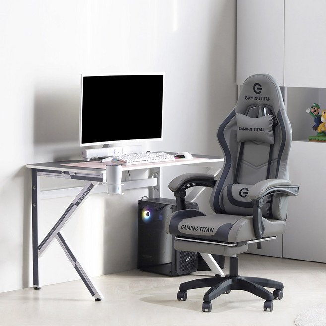 타이탄 게이밍 세트 발받침포함, 그레이화이트+그레이(발받침O)