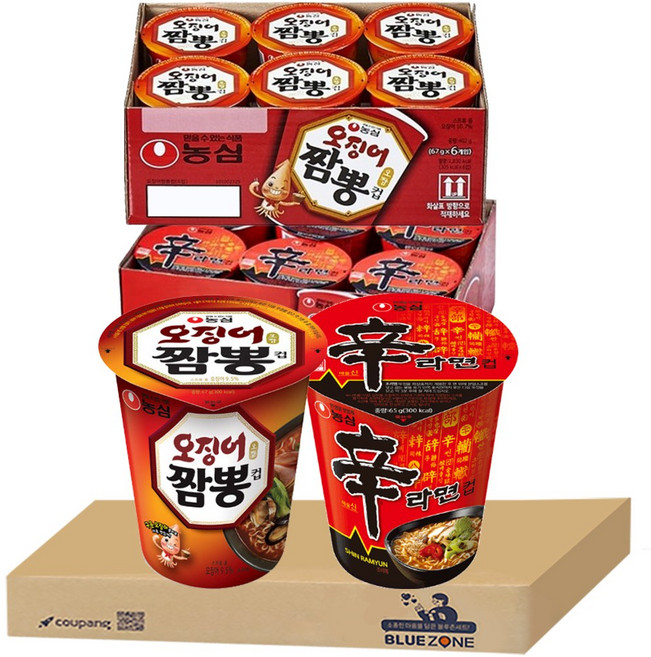 블루존 신라면 소컵라면 65g (6입) + 오징어짬뽕 소컵라면 67g (6입)