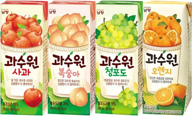 마셔몰 드링크팩 세트 과수원 4가지맛 복숭아 사과 오렌지 청포도 각12팩 총48팩, 190ml, 48개