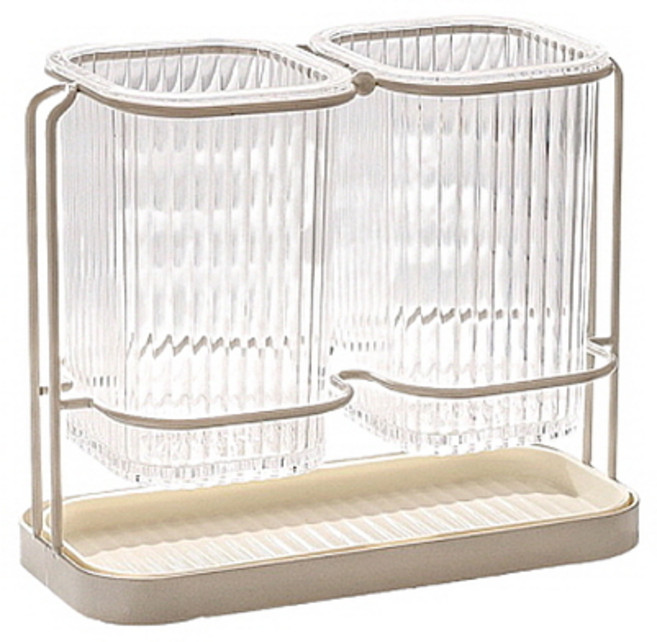 스윗브릿지 사각 2구 물빠짐 수저통 수저꽂이 수저정리함, 아이보리, 1개