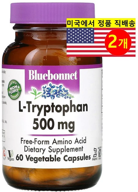 블루보넷 L-트립토판 500mg 베지터블 캡슐 비건 글루텐 프리, 60개입, 2개, 60정 - 쿠팡