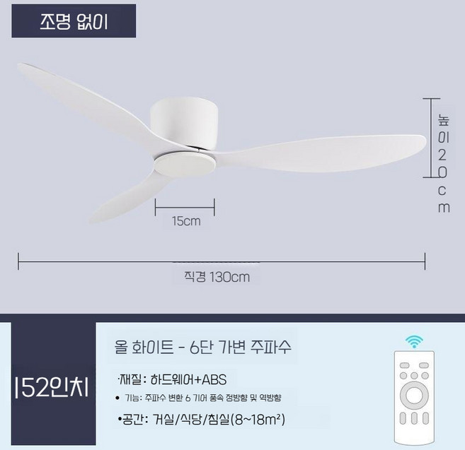 실링팬 조명 북유럽 거실 천장 인테리어 씰링팬 모던, 52인치 풀화이트 리모콘 (조명)