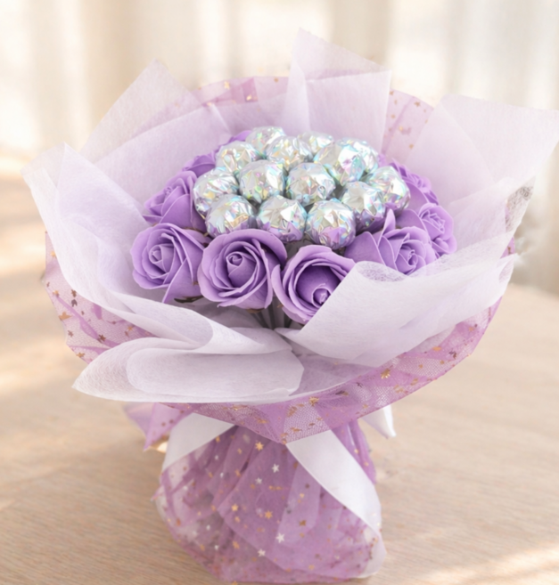 츄팝츄스 블링블링 보석 사탕꽃다발 사탕부케 + 쇼핑백, 연보라(Violet)