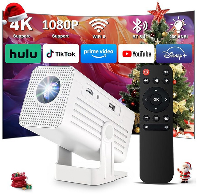 [앱이 있는 스마트 ] 와이파이 및 블루투스가 지원되는 4K 미니 침실 셀링 캠핑 야외용 XENPONAD 영화 스피커가 휴대용 오토 키스톤, white