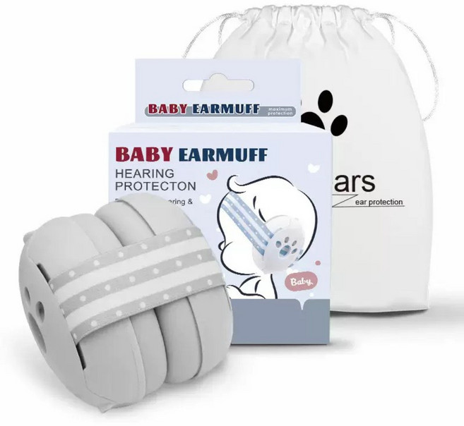 蘇霏小舖 嬰兒降噪耳罩 聽力保護 睡眠旅行用, 1個, 頭戴式防噪款-灰, 1個裝