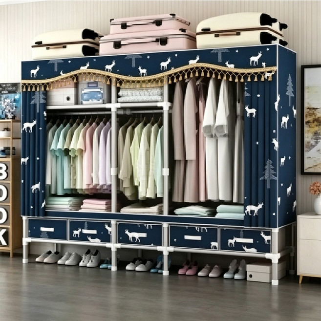 GOOD NIGHT 簡易布衣櫃 附抽屜組合式衣櫥, 挪威森林200*45*172+5個抽屜,管徑25MM