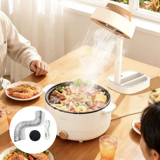 HULULU 휴대용 미니 후드 연기흡입기 가정용 탁상형 무연 주방 연기제거기, 고객직접설치, 화이트