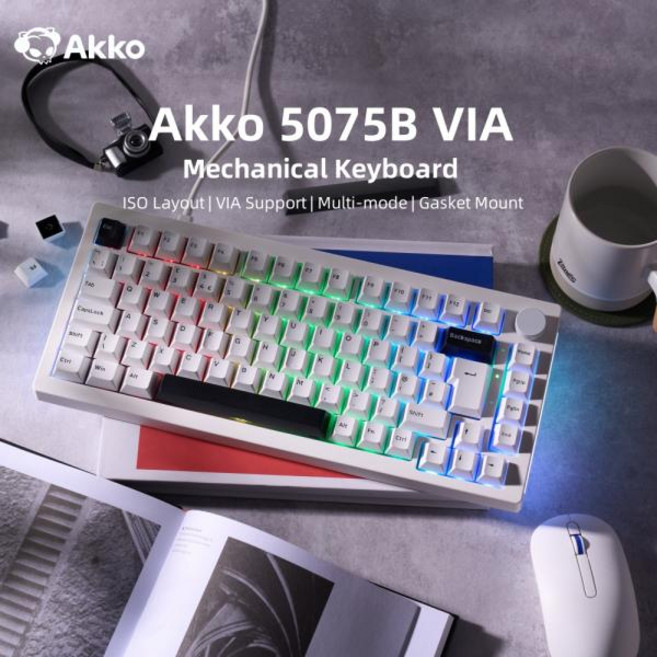 키보드 게이밍기계식 RGB백라이트 Akko 5075B VIA 기계식 75 ISO UKDENordic 레이아웃 RGB 2.4G 및 Blutooth 무선유선 체리 프로파일 가스켓, 1)Black Silver