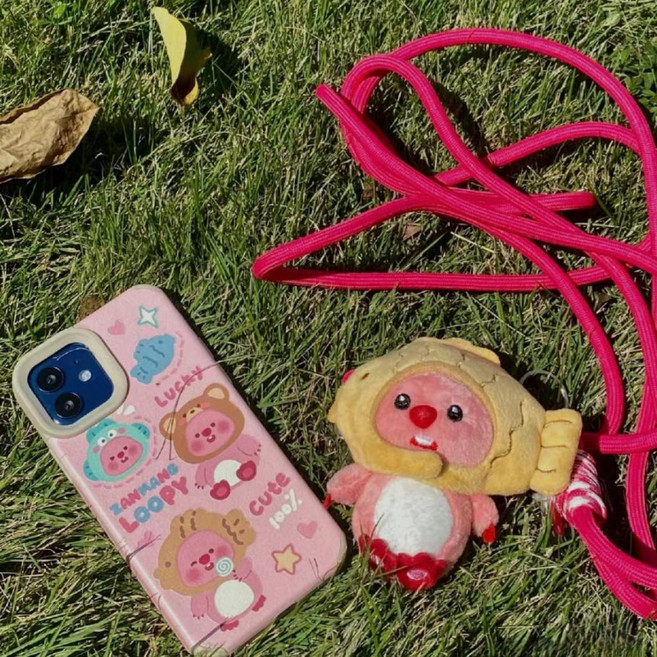 loopy 手機掛繩 鯛魚燒 立體 公仔 露比 手機背夾 適用 iPhone13Pro 手機殼 斜跨, Loopy繩子+手機夾,iPhone13Pro, 1個