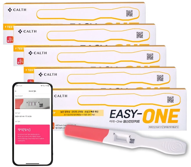 국산 임신테스트기 이지원 모바일앱 측정가능 임테기 임신진단키트, 1세트, 5개입 - 쿠팡