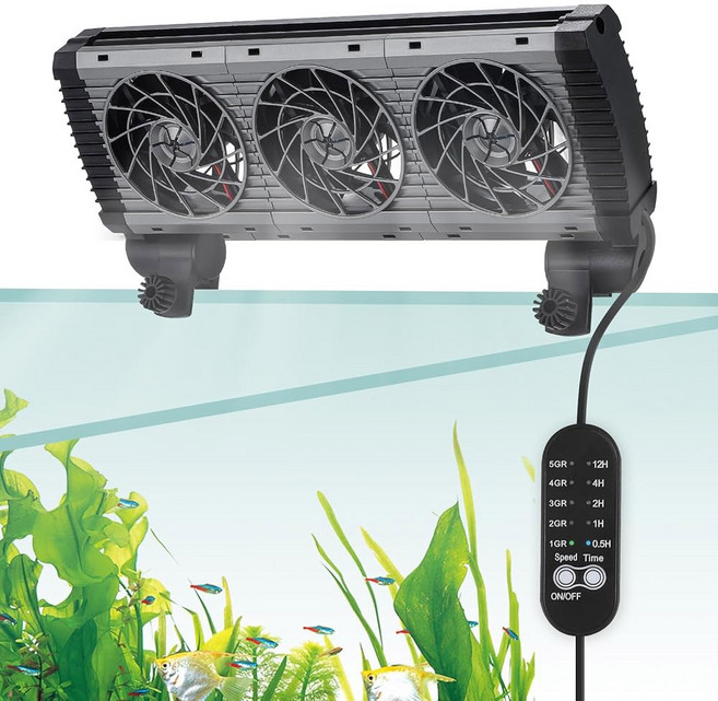 바오시산 수족관 냉각기 팬 5단 조절 가능한 속도 조절기 5 타이머 설정이 강력한 어항 냉각기 180 회전 탱크 홈 오피스용 조용함, 3 Head